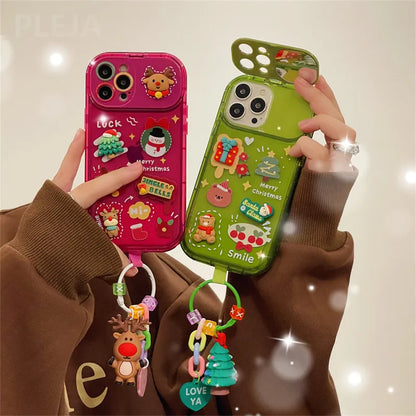 Xmas Santa Claus Cute Pendant Flip Christmas Phone Case For iPhone 15 14 13 12 11 Pro Max pro Silicone Protection Cover